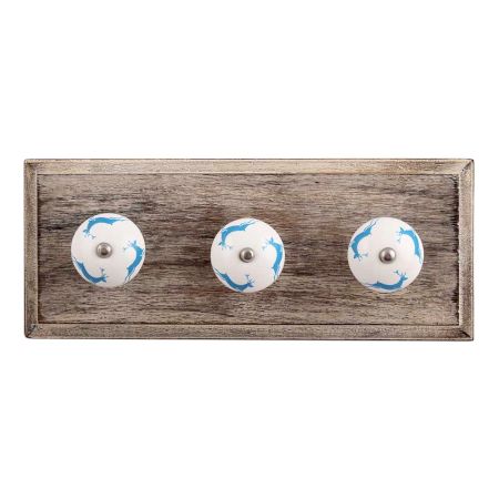 Turquoise Running Rein Deer Pattern Ceramic Wooden Hooks